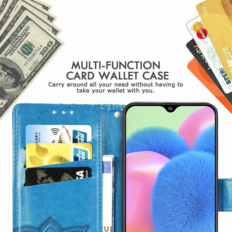 For Galaxy A30S Butterfly Love Flower Embossed Horizontal Flip Leather Case with Bracket / Card Slot / Wallet / Lanyard