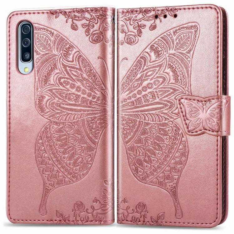 For Galaxy A30S Butterfly Love Flower Embossed Horizontal Flip Leather Case with Bracket / Card Slot / Wallet / Lanyard