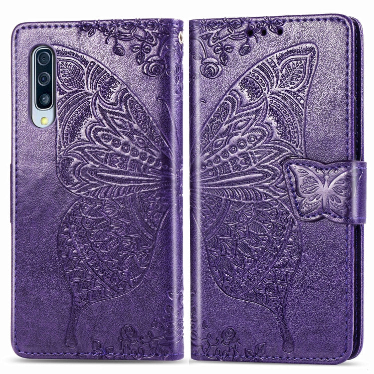 For Galaxy A30S Butterfly Love Flower Embossed Horizontal Flip Leather Case with Bracket / Card Slot / Wallet / Lanyard