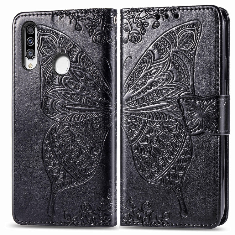 For Galaxy A20S  Butterfly Love Flower Embossed Horizontal Flip Leather Case with Bracket / Card Slot / Wallet / Lanyard