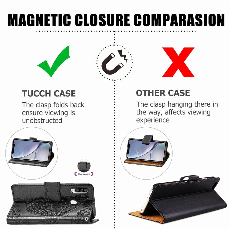 For Galaxy A20S  Butterfly Love Flower Embossed Horizontal Flip Leather Case with Bracket / Card Slot / Wallet / Lanyard