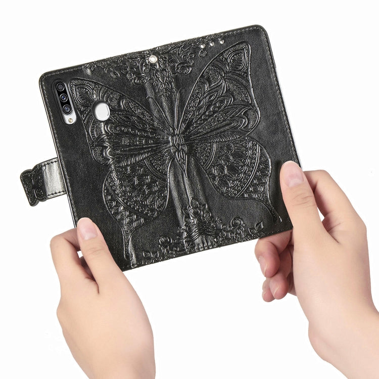 For Galaxy A20S  Butterfly Love Flower Embossed Horizontal Flip Leather Case with Bracket / Card Slot / Wallet / Lanyard