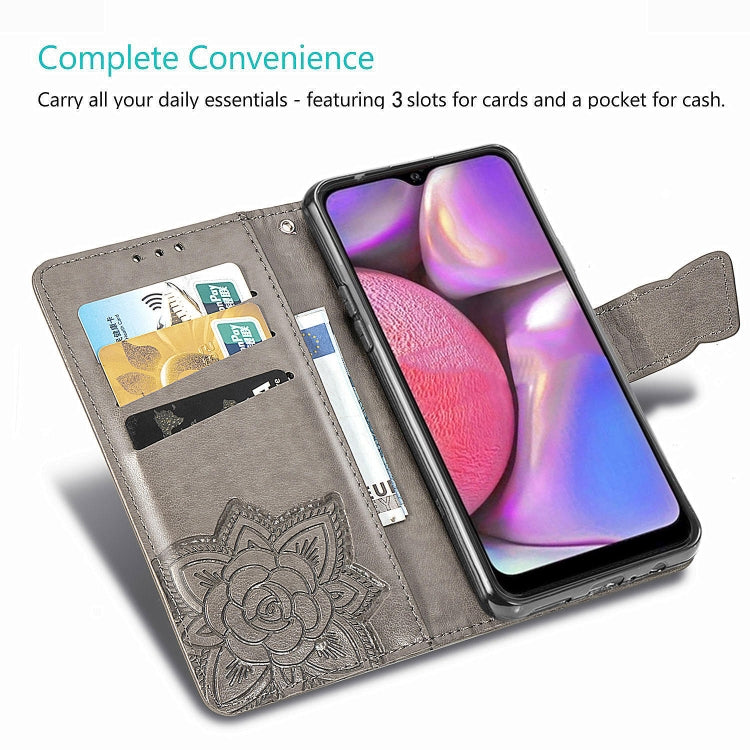 For Galaxy A20S  Butterfly Love Flower Embossed Horizontal Flip Leather Case with Bracket / Card Slot / Wallet / Lanyard