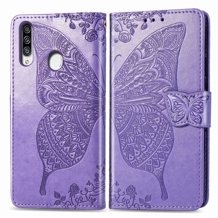 For Galaxy A20S  Butterfly Love Flower Embossed Horizontal Flip Leather Case with Bracket / Card Slot / Wallet / Lanyard