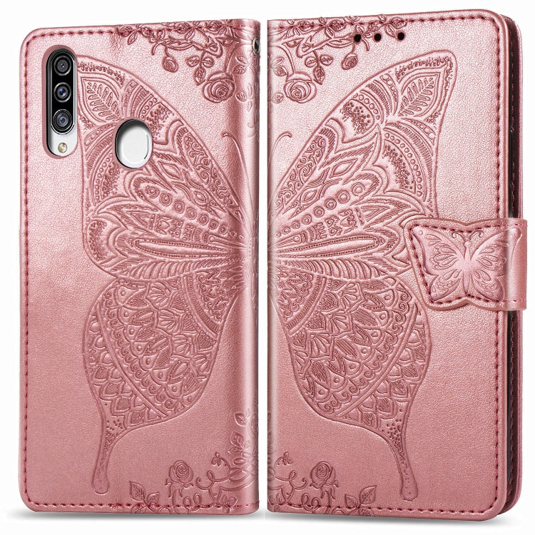 For Galaxy A20S  Butterfly Love Flower Embossed Horizontal Flip Leather Case with Bracket / Card Slot / Wallet / Lanyard