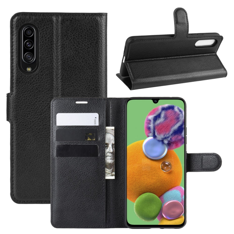 For 三星A90 5G Litchi Texture Horizontal Flip Leather Case with Wallet & Holder & Card Slots