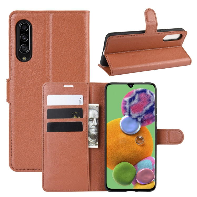 For 三星A90 5G Litchi Texture Horizontal Flip Leather Case with Wallet & Holder & Card Slots
