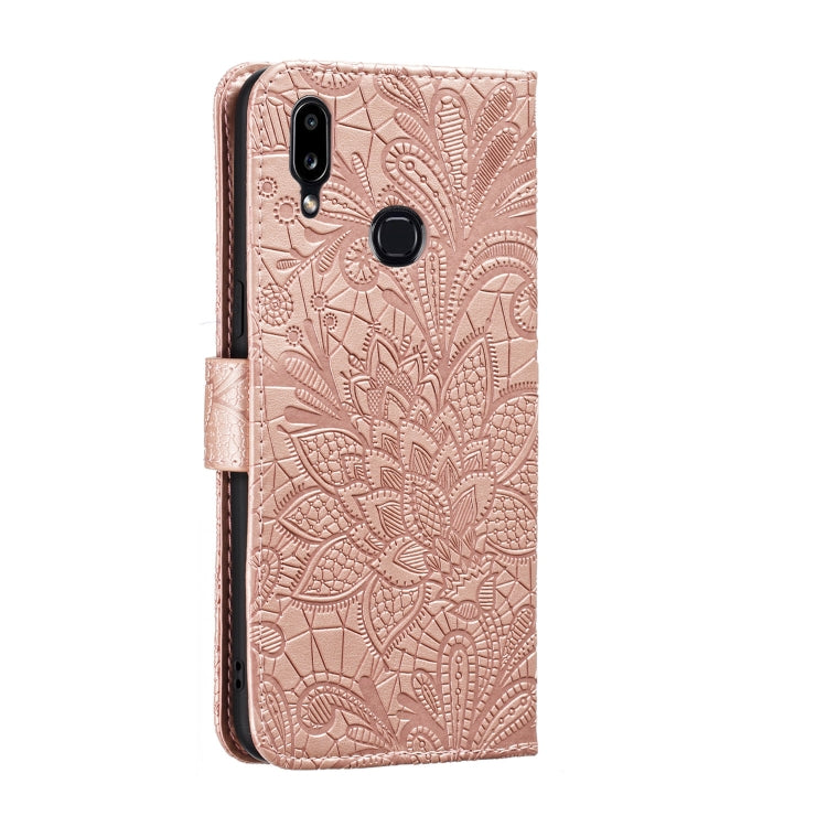 For Galaxy A10S Lace Flower Embossing Pattern Horizontal Flip Leather Case , with Holder & Card Slots & Wallet & Photo Frame & Lanyard
