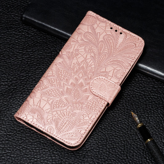 For Galaxy A10S Lace Flower Embossing Pattern Horizontal Flip Leather Case , with Holder & Card Slots & Wallet & Photo Frame & Lanyard
