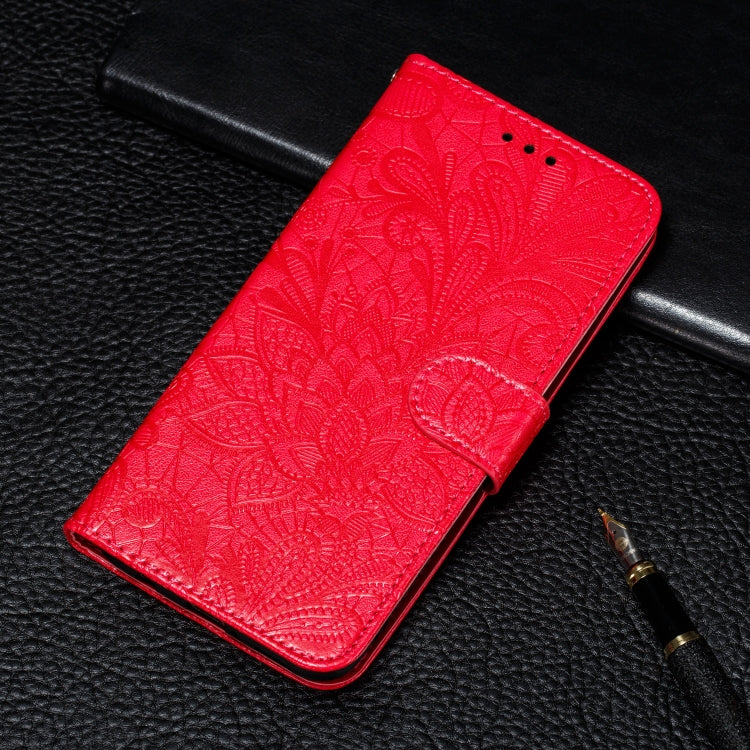 For Galaxy A10S Lace Flower Embossing Pattern Horizontal Flip Leather Case , with Holder & Card Slots & Wallet & Photo Frame & Lanyard