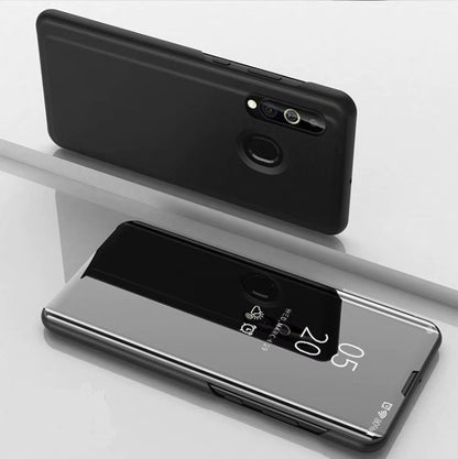 For Galaxy A10s Plated Mirror Left and Right Flip Cover with Stand Mobile Phone Holster