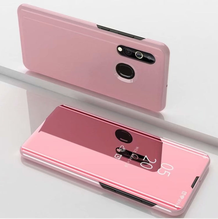 For Galaxy A20s Plated Mirror Left and Right Flip Cover with Stand Mobile Phone Holster