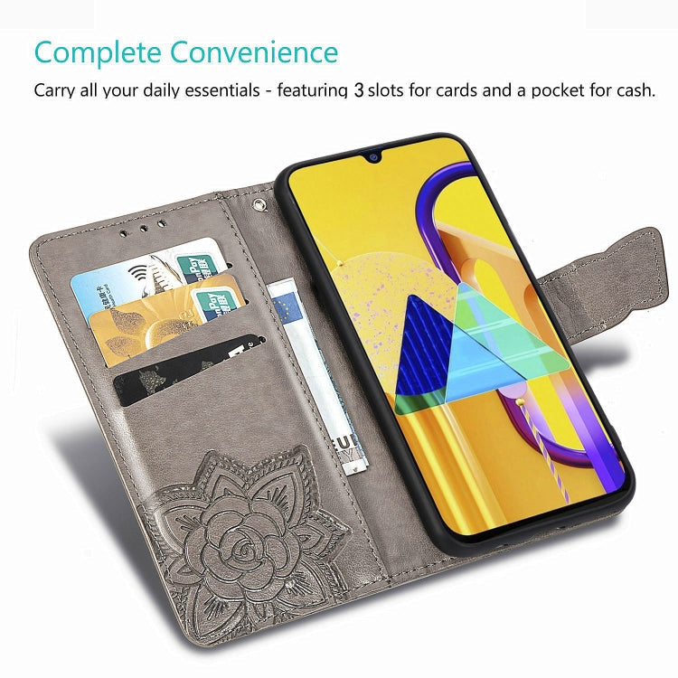 For Galaxy M30s  Butterfly Love Flower Embossed Horizontal Flip Leather Case with Bracket Lanyard Card Slot Wallet