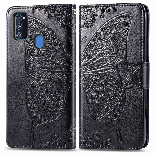 For Galaxy M30s  Butterfly Love Flower Embossed Horizontal Flip Leather Case with Bracket Lanyard Card Slot Wallet