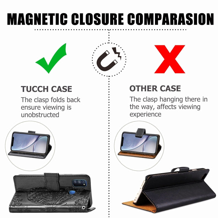 For Galaxy M30s  Butterfly Love Flower Embossed Horizontal Flip Leather Case with Bracket Lanyard Card Slot Wallet