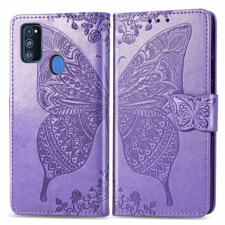 For Galaxy M30s  Butterfly Love Flower Embossed Horizontal Flip Leather Case with Bracket Lanyard Card Slot Wallet