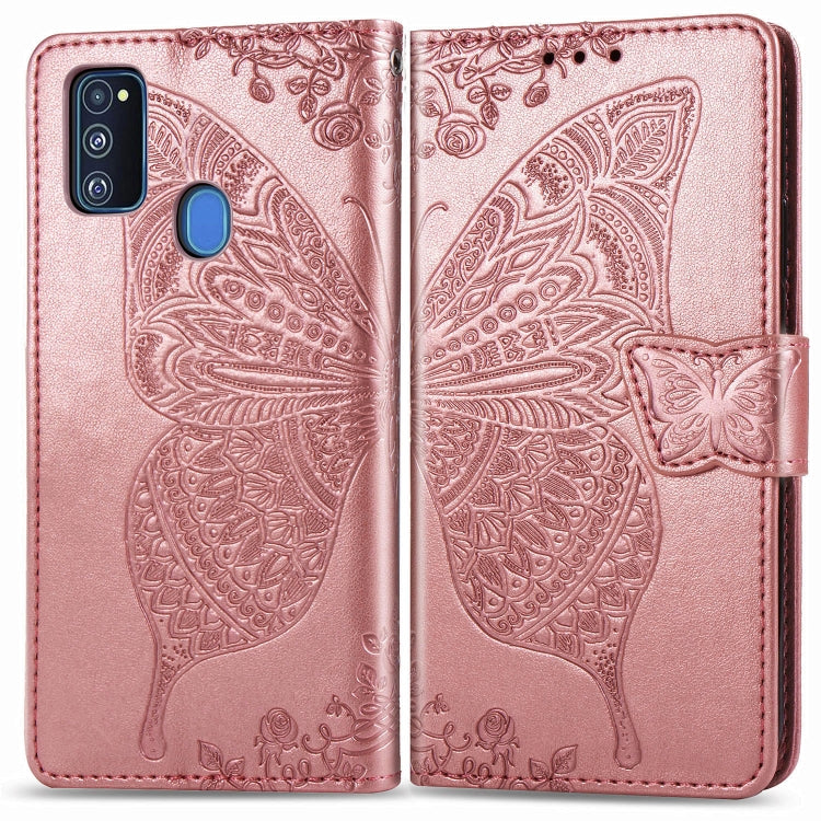 For Galaxy M30s  Butterfly Love Flower Embossed Horizontal Flip Leather Case with Bracket Lanyard Card Slot Wallet