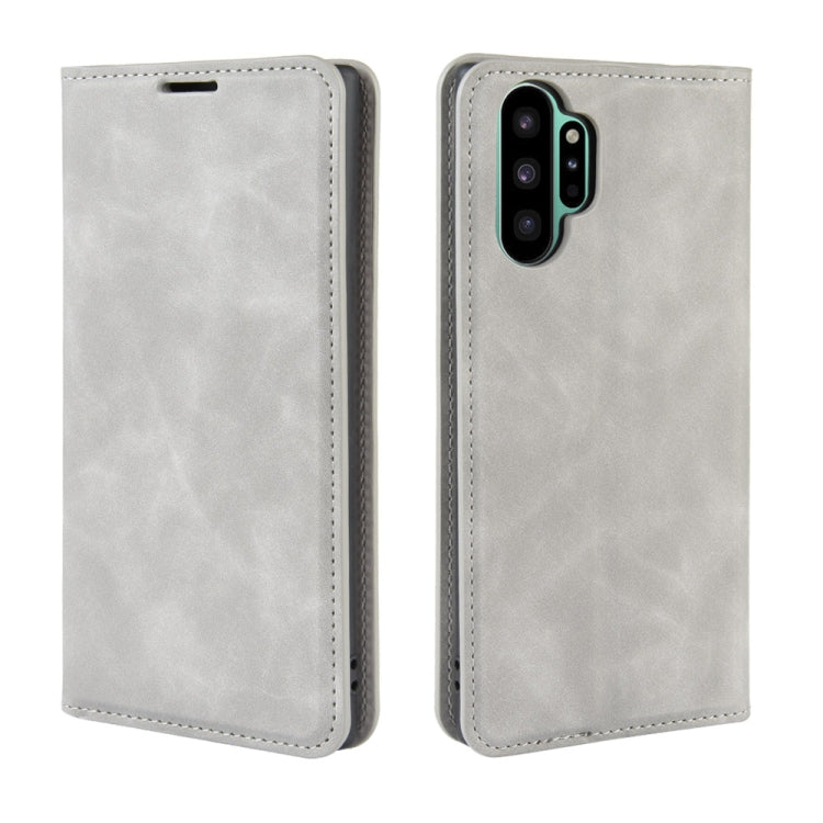 For Galaxy Note10+   Retro-skin Business Magnetic Suction Leather Case with Holder & Card Slots & Wallet