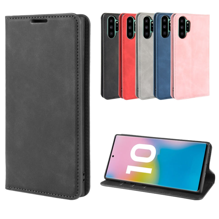 For Galaxy Note10+   Retro-skin Business Magnetic Suction Leather Case with Holder & Card Slots & Wallet