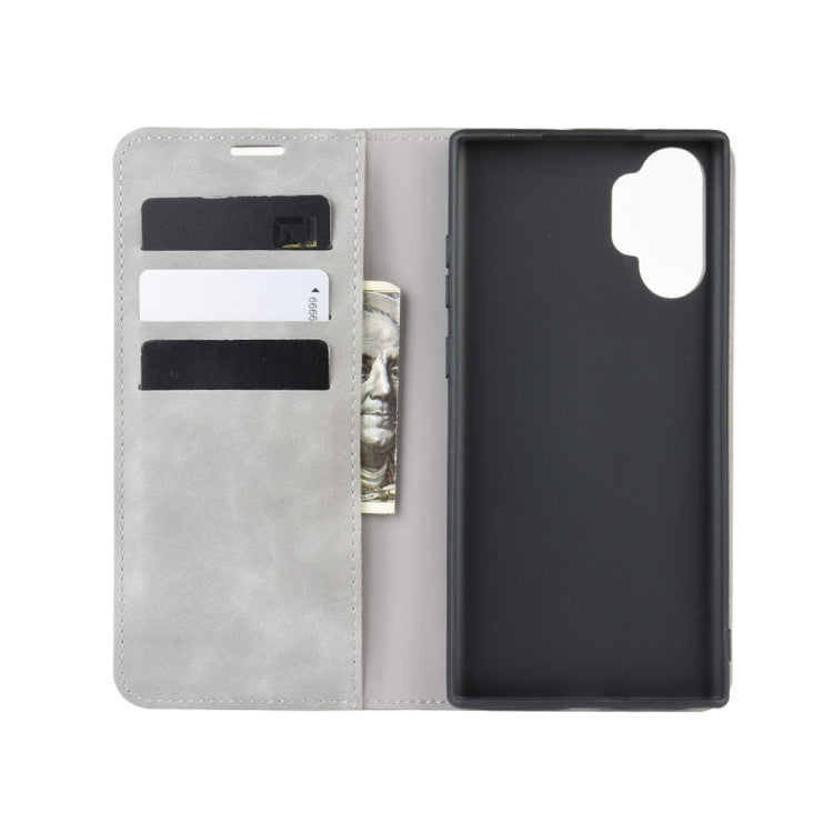 For Galaxy Note10+   Retro-skin Business Magnetic Suction Leather Case with Holder & Card Slots & Wallet