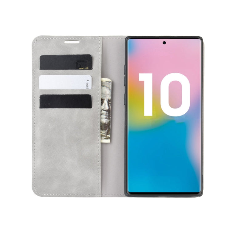 For Galaxy Note10+   Retro-skin Business Magnetic Suction Leather Case with Holder & Card Slots & Wallet