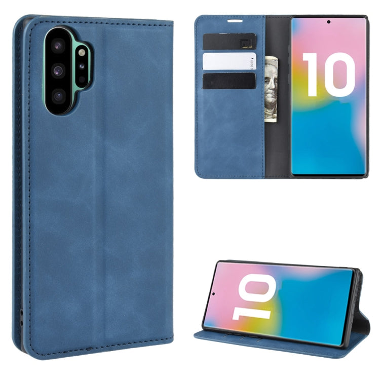 For Galaxy Note10+   Retro-skin Business Magnetic Suction Leather Case with Holder & Card Slots & Wallet