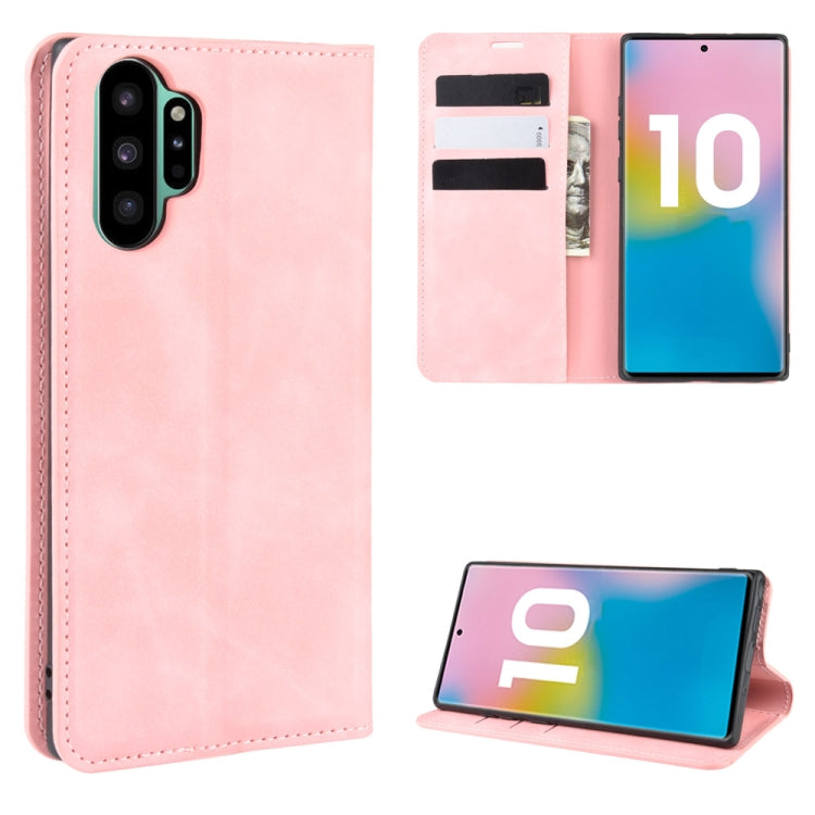 For Galaxy Note10+   Retro-skin Business Magnetic Suction Leather Case with Holder & Card Slots & Wallet
