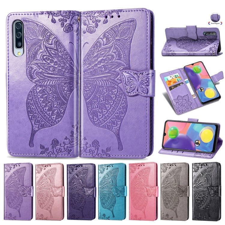 For Galaxy A70s  Butterfly Love Flower Embossed Horizontal Flip Leather Case with Bracket / Card Slot / Wallet / Lanyard