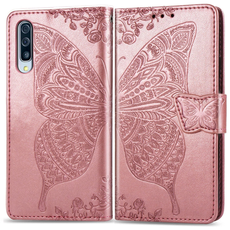 For Galaxy A70s  Butterfly Love Flower Embossed Horizontal Flip Leather Case with Bracket / Card Slot / Wallet / Lanyard