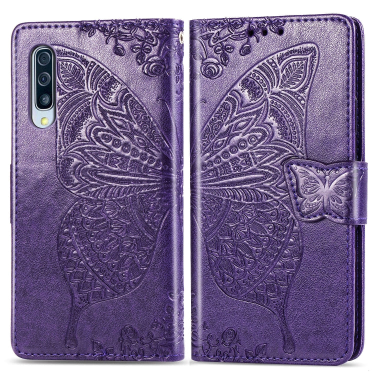 For Galaxy A70s  Butterfly Love Flower Embossed Horizontal Flip Leather Case with Bracket / Card Slot / Wallet / Lanyard