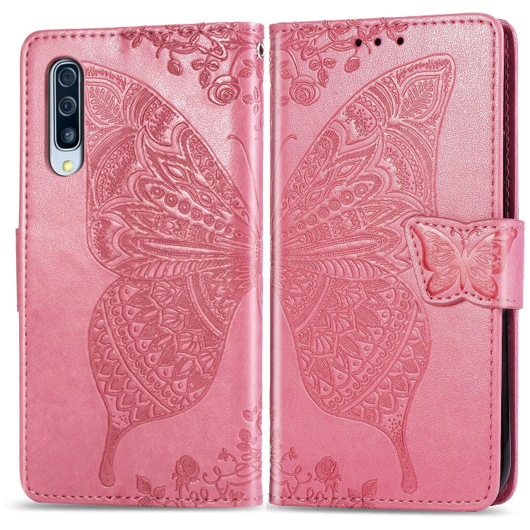 For Galaxy A70s  Butterfly Love Flower Embossed Horizontal Flip Leather Case with Bracket / Card Slot / Wallet / Lanyard