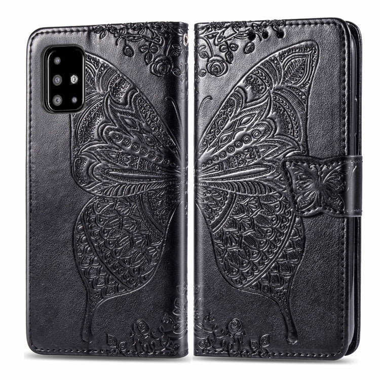 For Galaxy A51 Butterfly Love Flower Embossed Horizontal Flip Leather Case with Bracket / Card Slot / Wallet / Lanyard