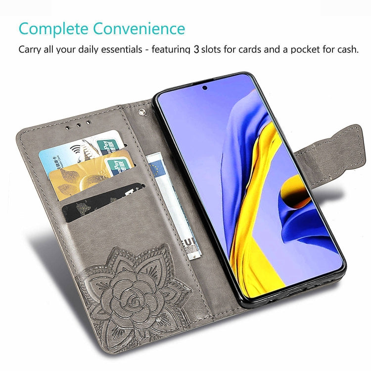 For Galaxy A51 Butterfly Love Flower Embossed Horizontal Flip Leather Case with Bracket / Card Slot / Wallet / Lanyard