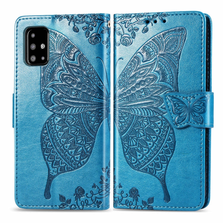 For Galaxy A51 Butterfly Love Flower Embossed Horizontal Flip Leather Case with Bracket / Card Slot / Wallet / Lanyard