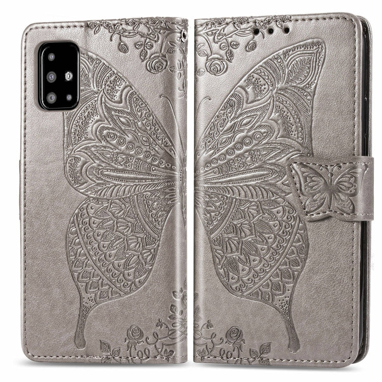 For Galaxy A51 Butterfly Love Flower Embossed Horizontal Flip Leather Case with Bracket / Card Slot / Wallet / Lanyard