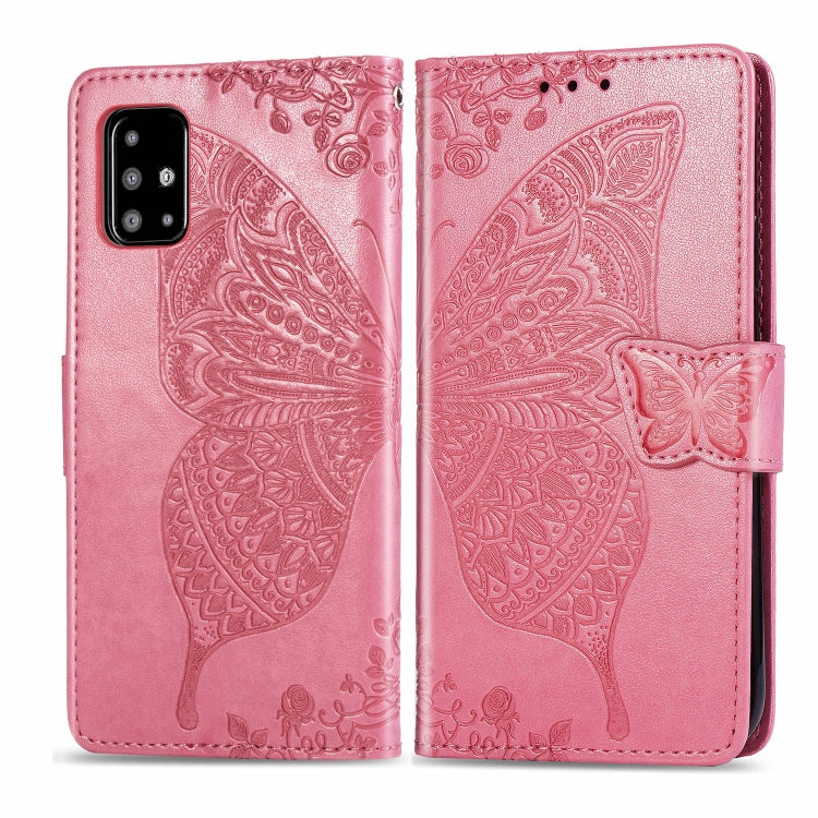 For Galaxy A51 Butterfly Love Flower Embossed Horizontal Flip Leather Case with Bracket / Card Slot / Wallet / Lanyard