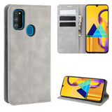 For Galaxy M30s Retro-skin Business Magnetic Suction Leather Case with Holder & Card Slots & Wallet