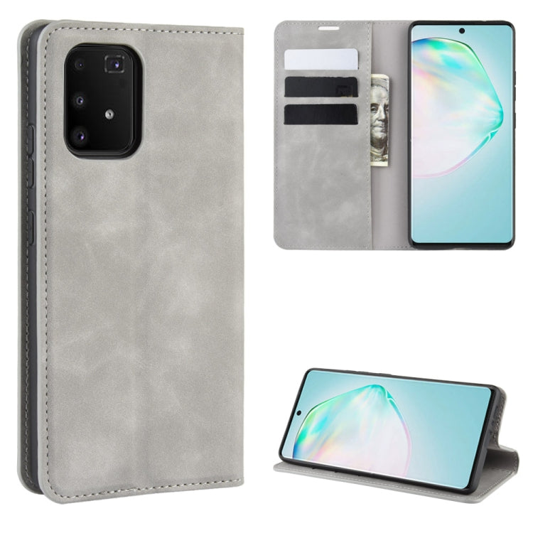 For Galaxy A91 / M80s / S10 Lite Retro-skin Business Magnetic Suction Leather Case with Holder & Card Slots & Wallet