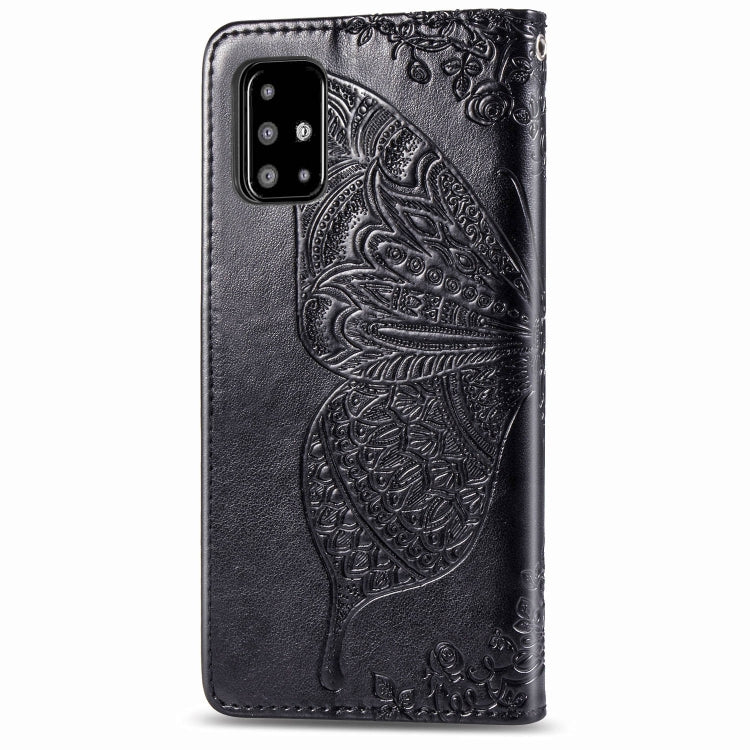 For Galaxy A71 Butterfly Love Flower Embossed Horizontal Flip Leather Case with Bracket / Card Slot / Wallet / Lanyard
