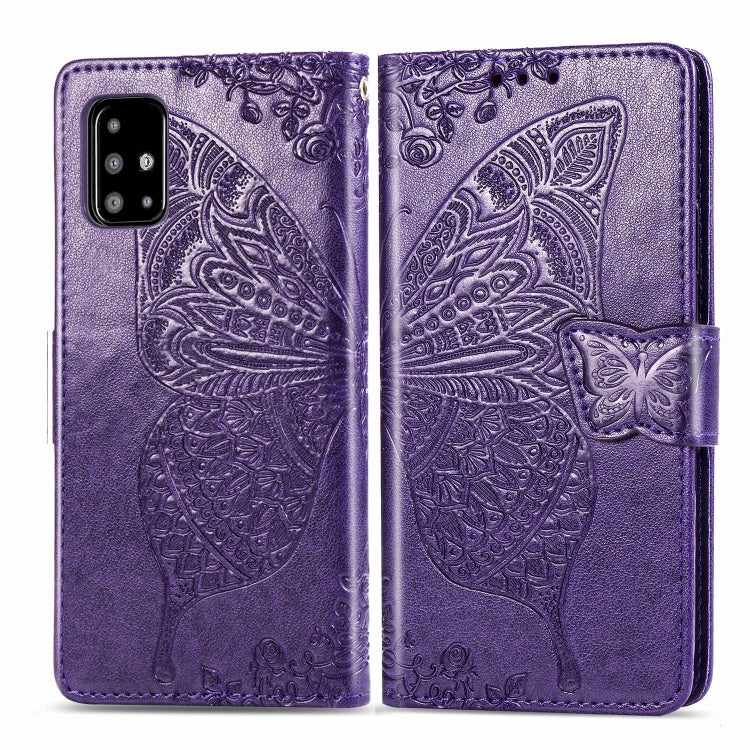 For Galaxy A71 Butterfly Love Flower Embossed Horizontal Flip Leather Case with Bracket / Card Slot / Wallet / Lanyard
