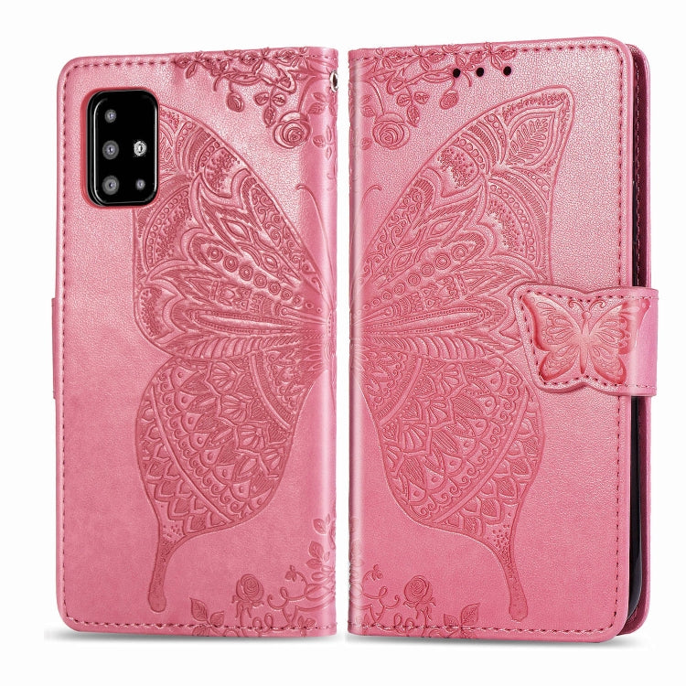 For Galaxy A71 Butterfly Love Flower Embossed Horizontal Flip Leather Case with Bracket / Card Slot / Wallet / Lanyard
