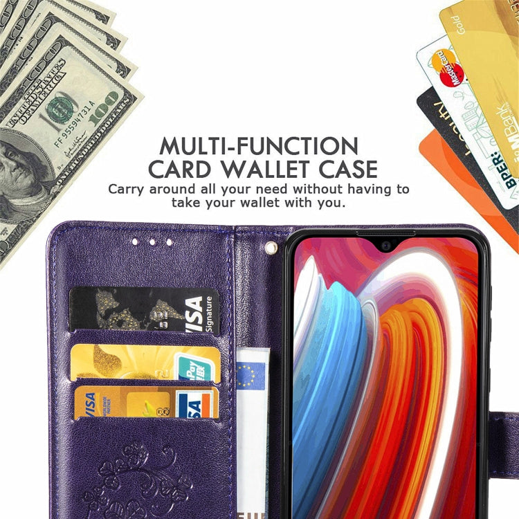 Lucky Clover Pressed Flowers Pattern Leather Case with Holder & Card Slots & Wallet & Hand Strap