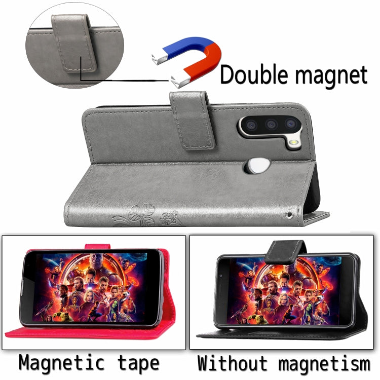 Lucky Clover Pressed Flowers Pattern Leather Case with Holder & Card Slots & Wallet & Hand Strap