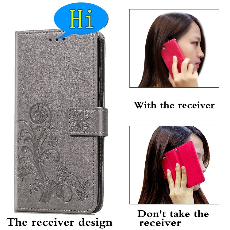 Lucky Clover Pressed Flowers Pattern Leather Case with Holder & Card Slots & Wallet & Hand Strap
