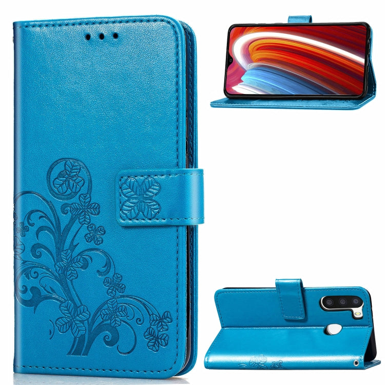 Lucky Clover Pressed Flowers Pattern Leather Case with Holder & Card Slots & Wallet & Hand Strap