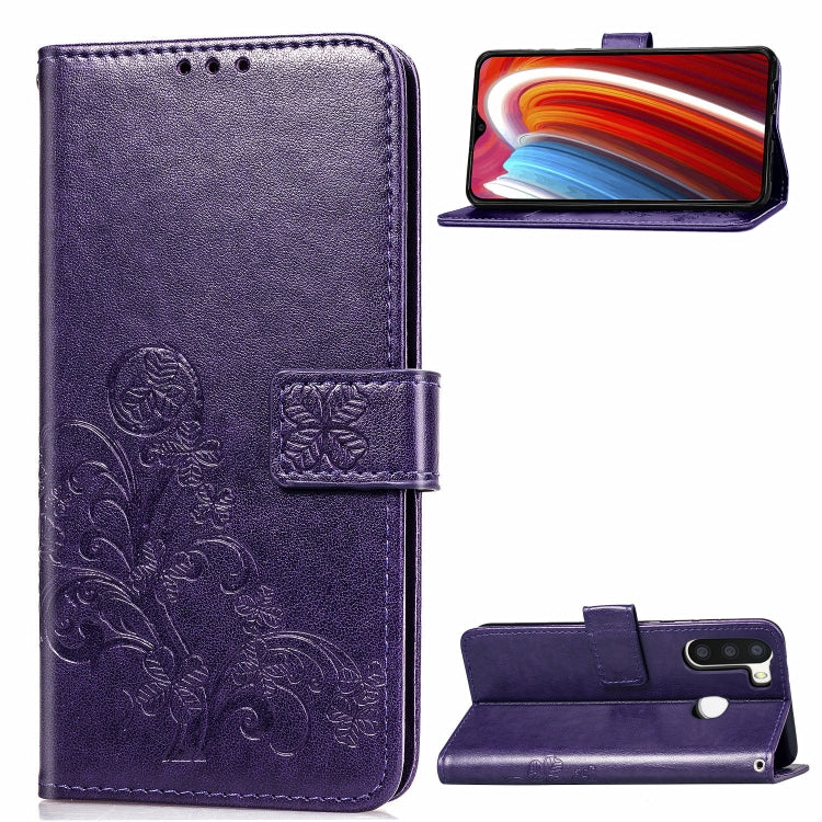 Lucky Clover Pressed Flowers Pattern Leather Case with Holder & Card Slots & Wallet & Hand Strap
