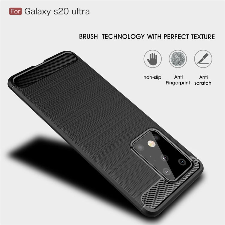 For Galaxy S20 Ultra Brushed Texture Carbon Fiber TPU Case