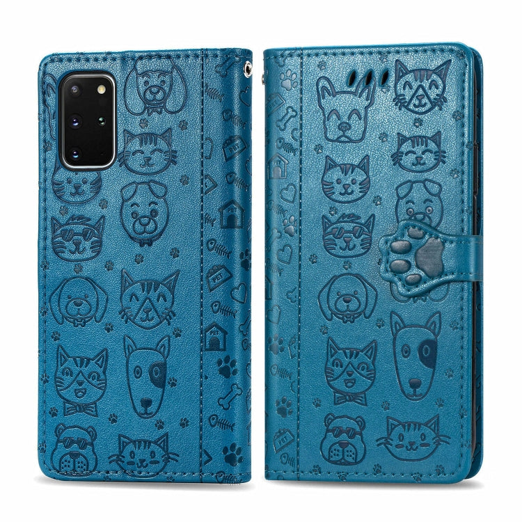 For Galaxy S20 Plus Cute Cat and Dog Embossed Horizontal Flip Leather Case with Bracket / Card Slot / Wallet / Lanyard
