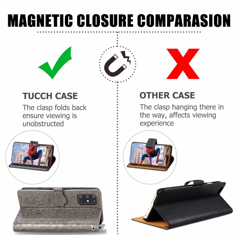 For Galaxy S20 Plus Cute Cat and Dog Embossed Horizontal Flip Leather Case with Bracket / Card Slot / Wallet / Lanyard