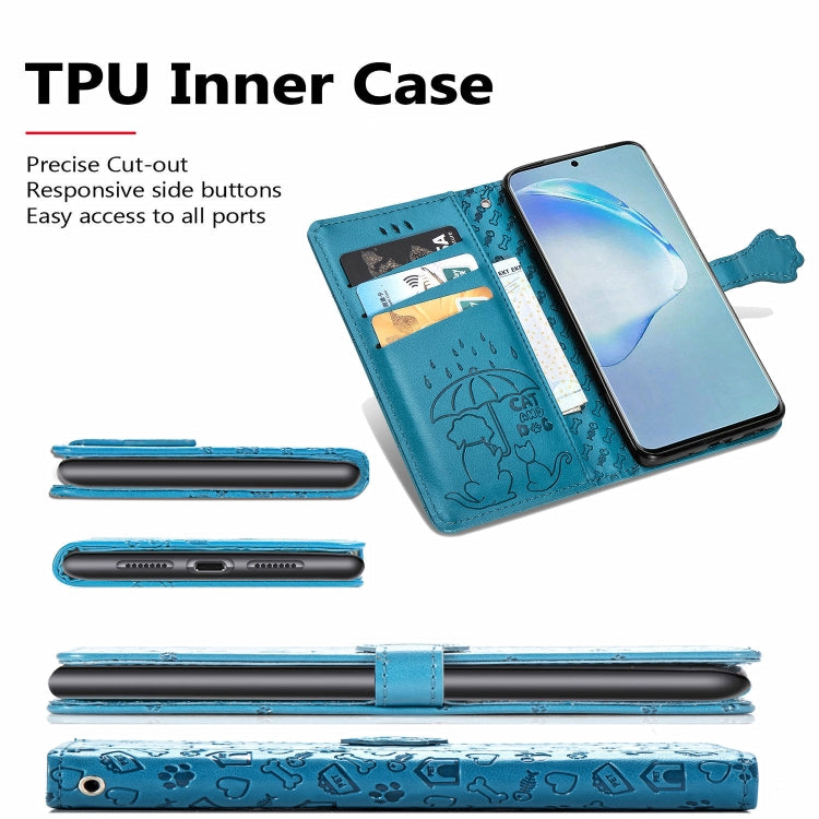 For Galaxy S20 Plus Cute Cat and Dog Embossed Horizontal Flip Leather Case with Bracket / Card Slot / Wallet / Lanyard